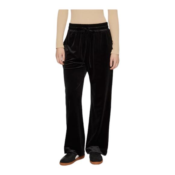 AllSaints Pants Tyler velvet trousers wide leg pull on black size 2 - Picture 1 of 6